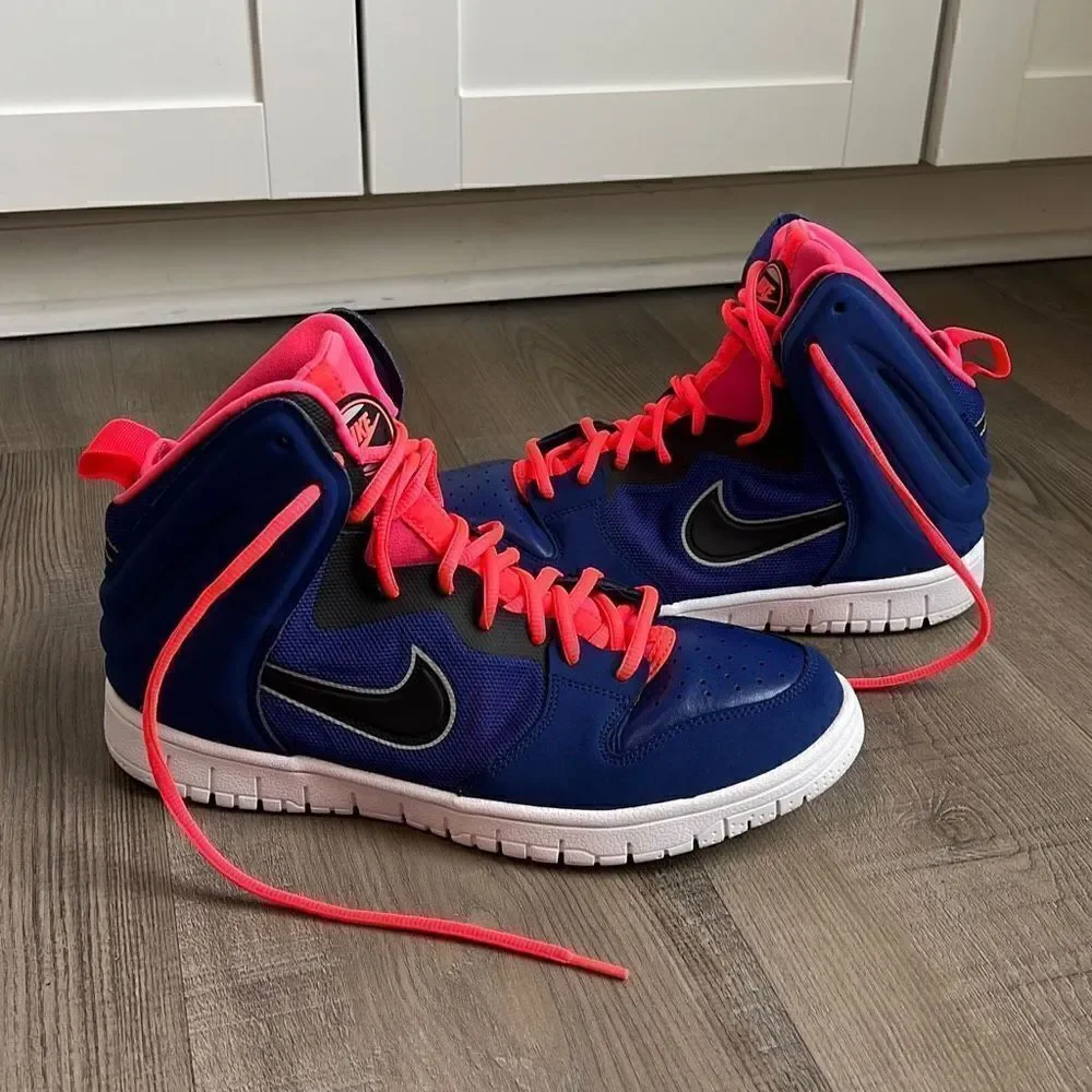 Nike Dunk Free High 2013 Men's Leather Basketball Shoes Royal Blue/Atomic Red 9